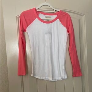 Chaser White and Pink Long Sleeve Raglan Tee